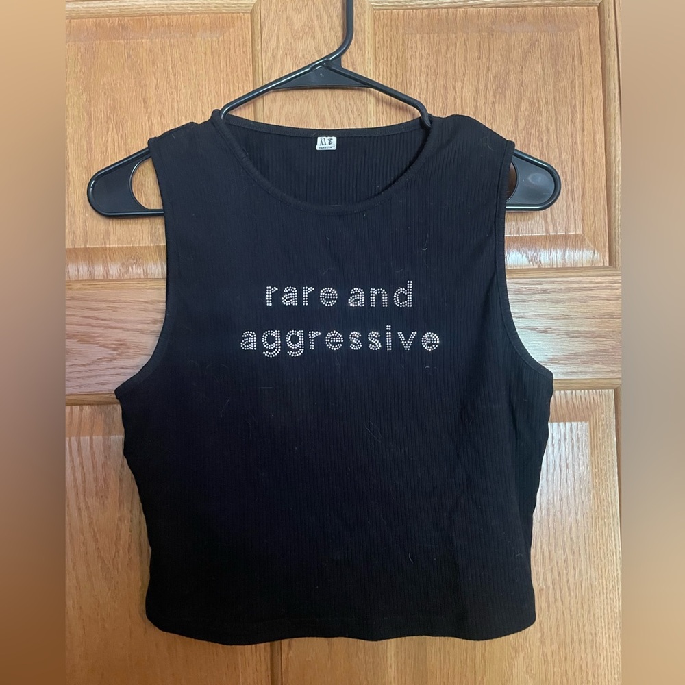 Fashion Brand Company Tencel Rib Tank with Rhinestone Text